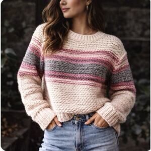 Pilcro XS Striped Wool Blend Italy Crew neck Drop Shoulder LS Rolled Cuff